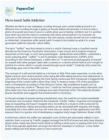 Essay on Micro-trend: Selfie Addiction