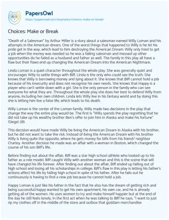 Essay on Choices: Make or Break