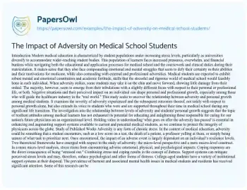 Essay on The Impact of Adversity on Medical School Students