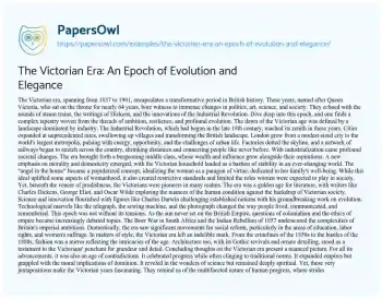 Essay on The Victorian Era: an Epoch of Evolution and Elegance