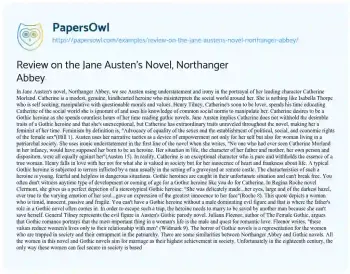 Essay on Review on the Jane Austen’s Novel, Northanger Abbey