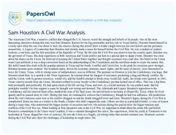 Essay on Sam Houston: a Civil War Analysis