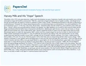 Essay on Harvey Milk and his “Hope” Speech