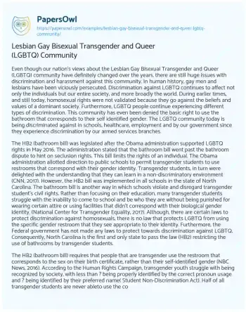 Essay on Lesbian Gay Bisexual Transgender and Queer (LGBTQ) Community