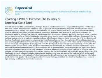 Essay on Charting a Path of Purpose: the Journey of Beneficial State Bank