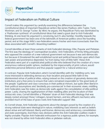 Essay on Impact of Federalism on Political Culture