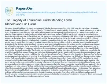 Essay on The Tragedy of Columbine: Understanding Dylan Klebold and Eric Harris