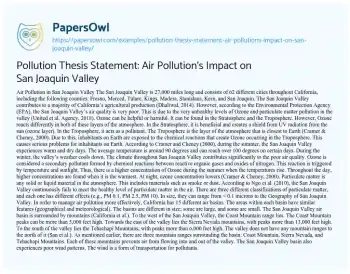 Essay on Pollution Thesis Statement: Air Pollution’s Impact on San Joaquin Valley