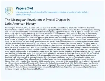 Essay on The Nicaraguan Revolution: a Pivotal Chapter in Latin American History