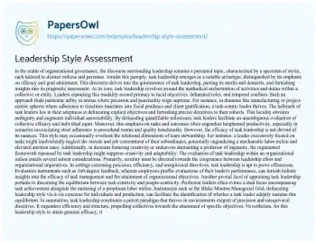 Essay on Leadership Style Assessment