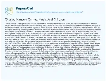 Essay on Charles Manson: Crimes, Music and Children