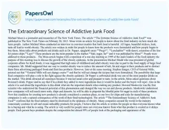 Essay on The Extraordinary Science of Addictive Junk Food