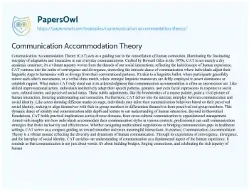 Essay on Communication Accommodation Theory