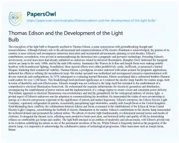 Essay on Thomas Edison and the Development of the Light Bulb