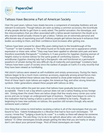 Essay on Tattoos have Become a Part of American Society