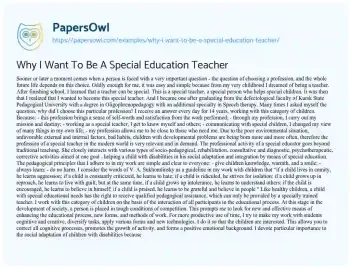 Essay on Why i Want to be a Special Education Teacher