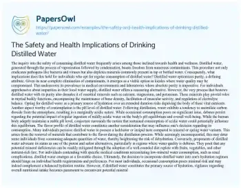 Essay on The Safety and Health Implications of Drinking Distilled Water