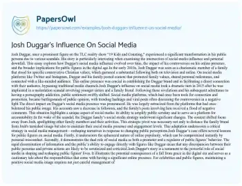 Essay on Josh Duggar’s Influence on Social Media