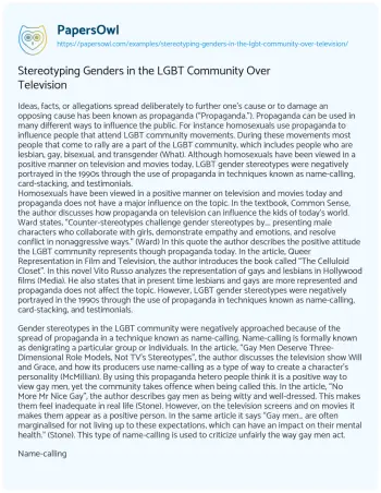 Essay on The Impact of Propaganda on LGBT Representation