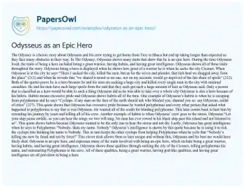 Essay on Odysseus as an Epic Hero