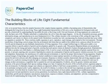 Essay on The Building Blocks of Life: Eight Fundamental Characteristics