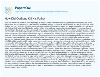 Essay on How did Oedipus Kill his Father