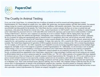 Essay on The Cruelty in Animal Testing