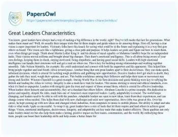 Essay on Great Leaders Characteristics