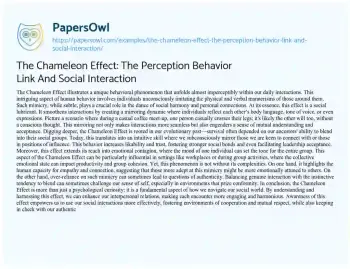 Essay on The Chameleon Effect: the Perception Behavior Link and Social Interaction