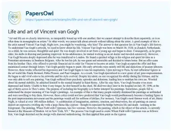 Essay on Life and Art of Vincent Van Gogh