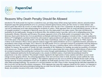 Essay on Reasons why Death Penalty should be Allowed