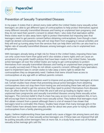 Essay on Prevention of Sexually Transmitted Diseases