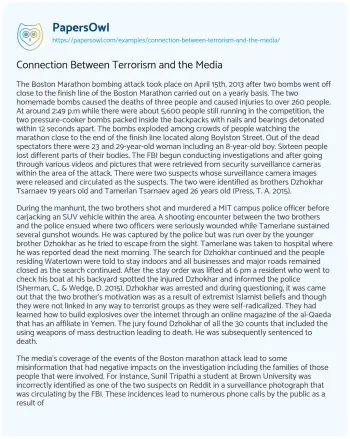 Essay on Connection between Terrorism and the Media