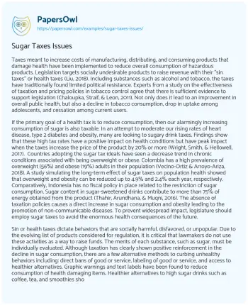 Essay on Sugar Taxes Issues