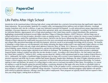 Essay on Life Paths after High School