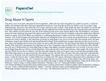 Essay on Drug Abuse in Sports