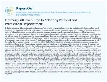 Essay on Mastering Influence: Keys to Achieving Personal and Professional Empowerment