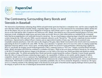 Essay on The Controversy Surrounding Barry Bonds and Steroids in Baseball