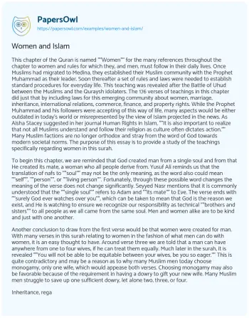 Essay on Women and Islam