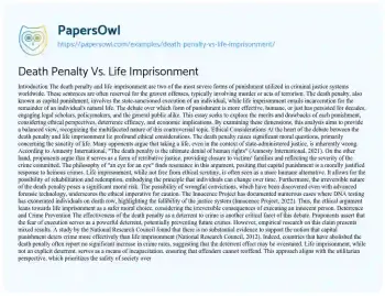 Essay on Death Penalty Vs. Life Imprisonment