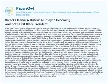 Essay on Barack Obama: a Historic Journey to Becoming America’s First Black President