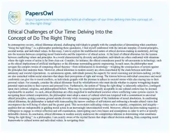 Essay on Ethical Challenges of our Time: Delving into the Concept of do the Right Thing