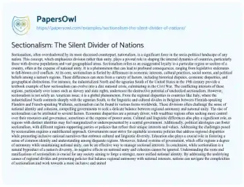 Essay on Sectionalism: the Silent Divider of Nations