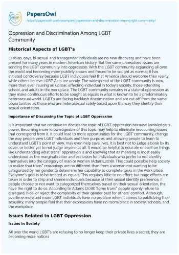 Essay on Oppression and Discrimination Among LGBT Community