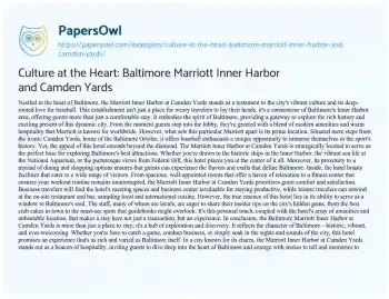 Essay on Culture at the Heart: Baltimore Marriott Inner Harbor and Camden Yards