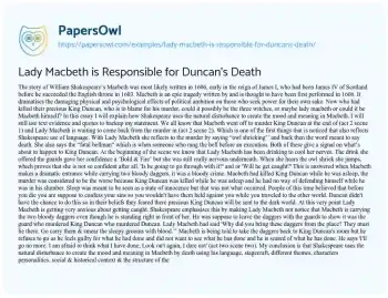 Essay on Lady Macbeth is Responsible for Duncan’s Death