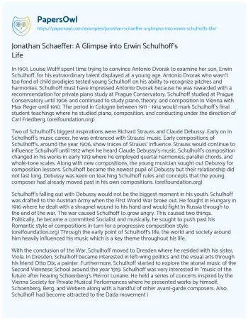 Essay on Jonathan Schaeffer: a Glimpse into Erwin Schulhoff’s Life        