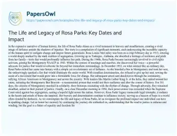 Essay on The Life and Legacy of Rosa Parks: Key Dates and Impact