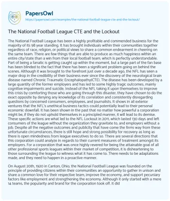 Essay on The National Football League CTE and the Lockout