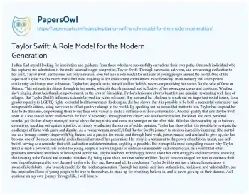 Essay on Taylor Swift: A Role Model for the Modern Generation